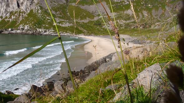 Kvalvika Beach, Lofoten, Norway during summer