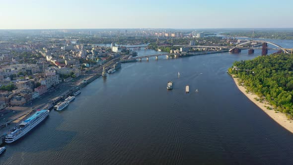 Aerial View of the Podolsky District of Kyiv, Ukraine