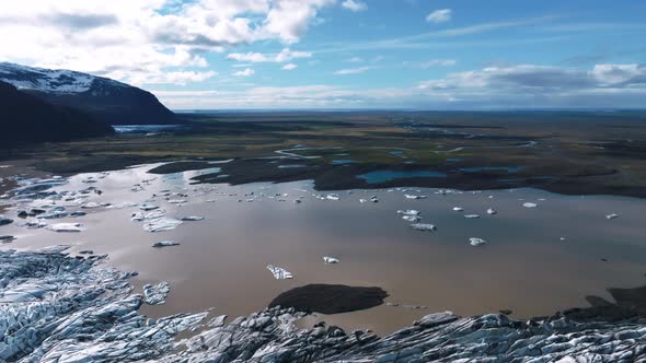 Aerial Panoramic View of the Skaftafell Glacier Vatnajokull National Park