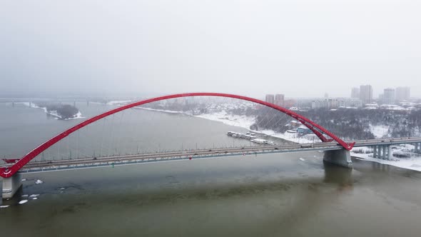 Winter Landscape of Motorway and River