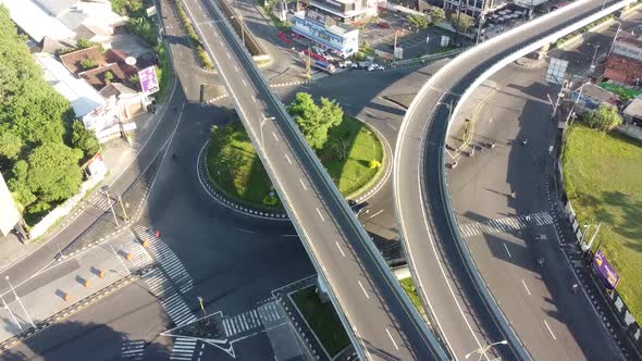 Yogyakarta, Indonesia - August 21, 2020 : Aerial footage of the Jombor flyover in Sleman Yogyakarta