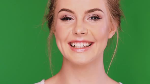 Happy Woman Smiling on Green Chromakey