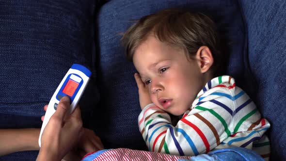 Portrait of Sick Ill Little Preschool Child Boy