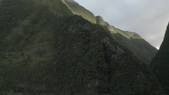 Aerial view of a waterfall (La Cascade Blanche), Saint Benoit, Reunion.