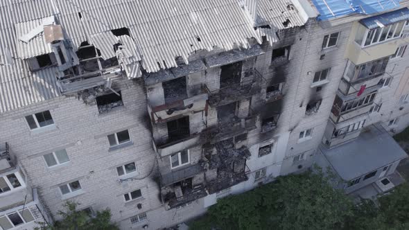 A Building Bombed During the War in Makariv Ukraine