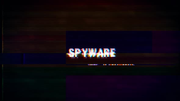 Spyware text with glitch retro effect