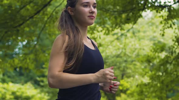 Beautiful Female Runner With Long Hair Park Slow Motion, Health Heart Endurance