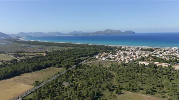 Aerial view of Can Picafort in summer, Mallorca, Spain