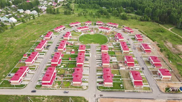 Fly Over New Cottages Modern Townhouses in a Suburban Community