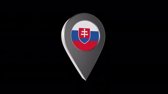 3d Animation Map Pointer With Slovakia Flag With Alpha Channel - 4K