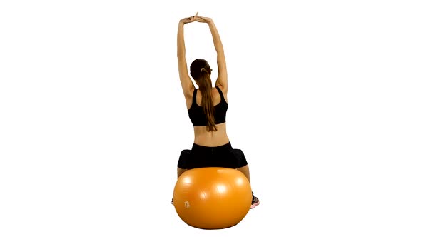 Woman Doing Fitness Exercise with Fitness-ball, Gym. White Background