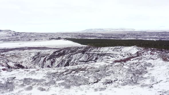 Snowy Kerio Crater on the Golden Circle of Iceland Seen From the Air