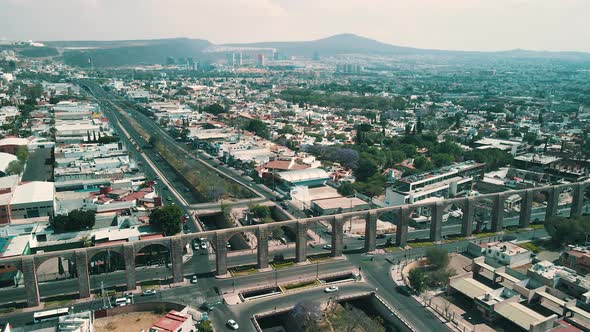Aerial view of the city of Santiago de Queretaro and its famous arches