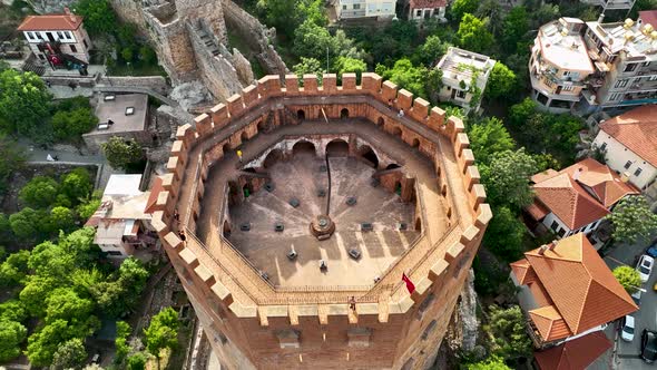 Red Tower in Alanya aerial view 4 K