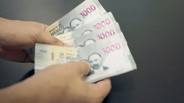 Man Hands Counting Mexican Money | One Thousand Pesos Bills