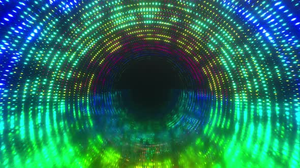 Bright Light Tunnel of Luminous Multi-colored Dots