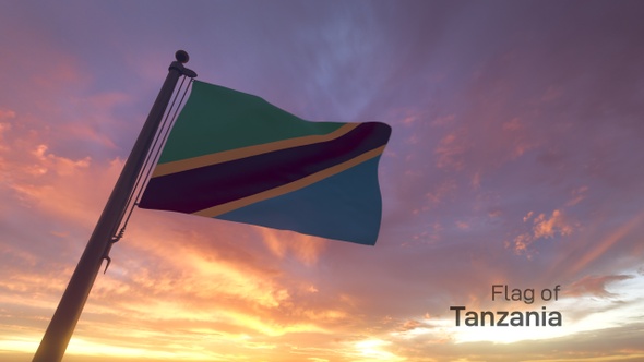 Tanzania Flag on a Flagpole V3