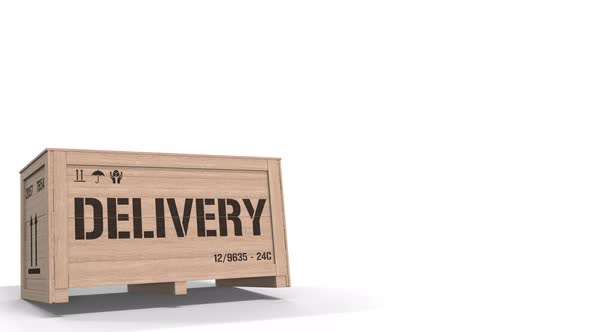 Large Wooden Crate with DELIVERY Text