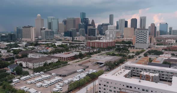 Aerial view of newly built affluent homes near downtown Houston and surrounding area. This video was