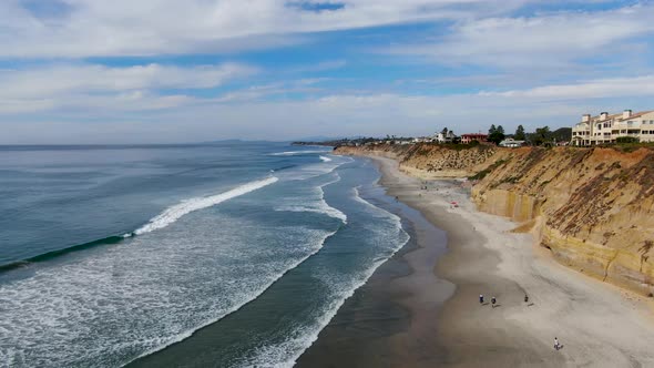 Aerial View of Solana Beach and Cliff, California Coastal Beach with Blue Pacific Ocean