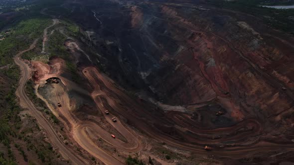 Massive Mining Quarry Industrial Landscape Aerial Shot Film Grain