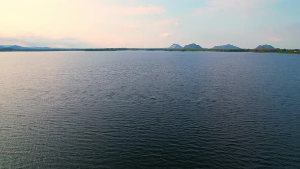 4K Aerial view drone fly over Water reservoir  in the countryside of Thailand.