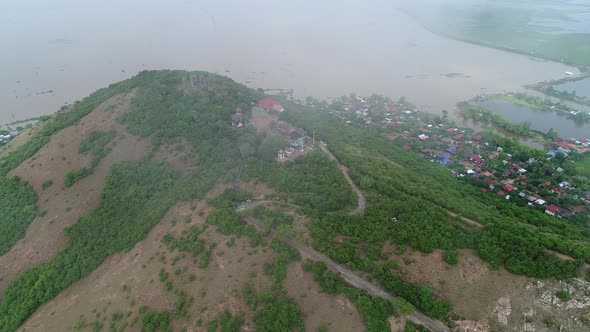 Farming and fishing village near Siem Reap in Cambodia seen from the sky