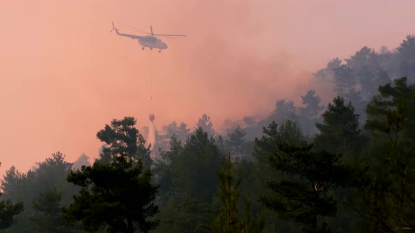 Fire Helicopter On Its Work