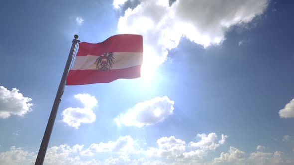 Austria Flag with Emblem on a Flagpole V4