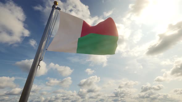 Madagascar Flag on a Flagpole - 4K