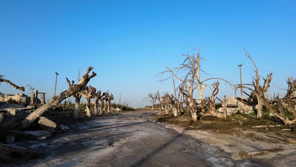 Road through Epecuen historic flooded town Buenos Aires