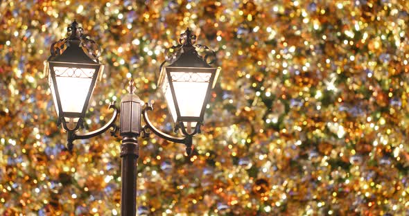 Christmas tree decoration and street lamp