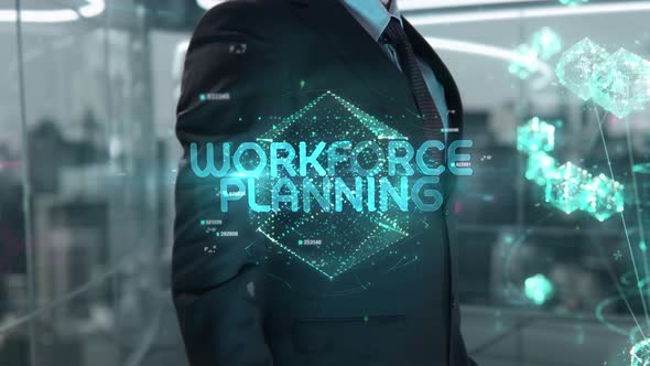 Businessman with Workforce Planning Hologram Concept