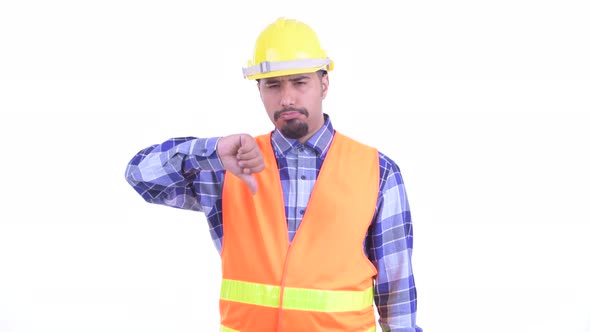 Sad Bearded Persian Man Construction Worker Giving Thumbs Down