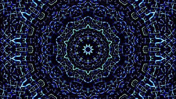 Bright abstract light governing full color, kaleidoscope, blue background