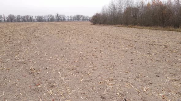 Empty Plowed Field in Autumn Aerial View