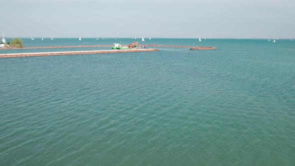 Aerial View of Lake Balaton in Hungary Coast of Balatonfured Sunny Day