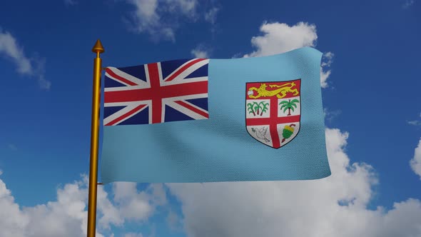 National flag of Fiji waving with flagpole and blue sky timelapse
