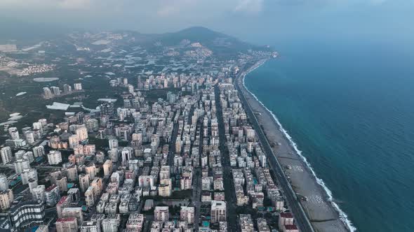 Colorful Panorama over the city Aerial View 4 K Alanya Turkey