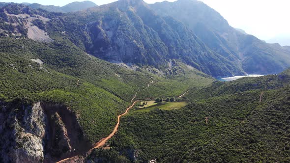 Aero, Top View. Greece, Evia Island. Beautiful Mountain Landscape. There Is a Sea Bay with Turquoise