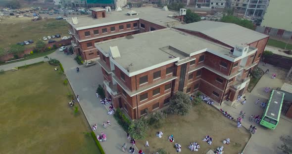 Bombay, India, A girls college top pan down view, Girls students are in the college area, A college