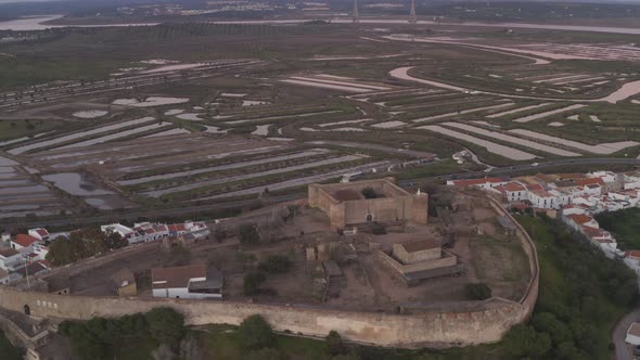 Castro Marim city aerial drone view in Algarve, Portugal