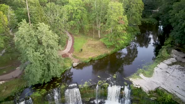 Aerial Landscape of the Keila Waterfall Estonia Located on Keila River in Harju County. A Full 6 Met