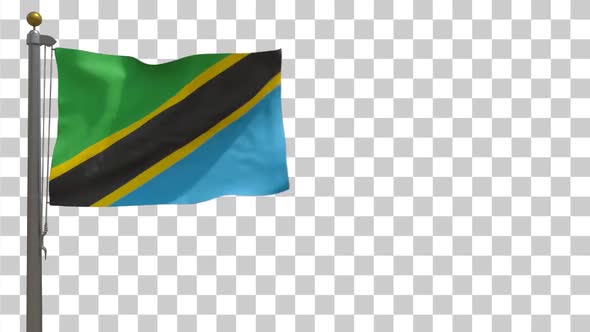 Tanzania Flag on Flagpole with Alpha Channel