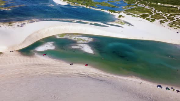 Brazilian landmark rainwater lakes and sand dunes. Jericoacoara Ceara.