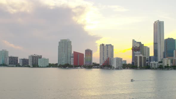 Aerial shot of skyscrapers on the waterfront