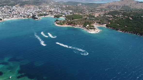 Beautiful Coastline of South Albania with Hills and Mountains Above Blue Azure Sea