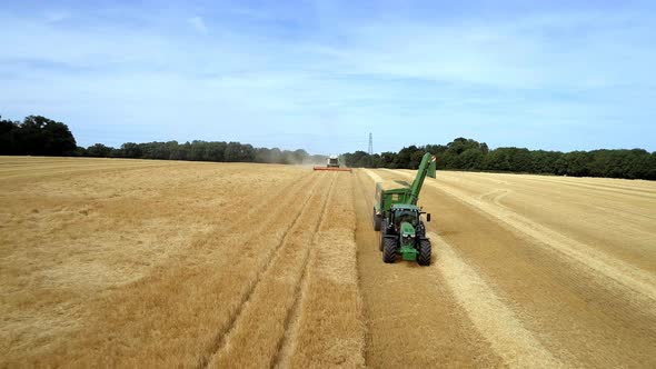 Tractor Moving Wheat During Harvest
