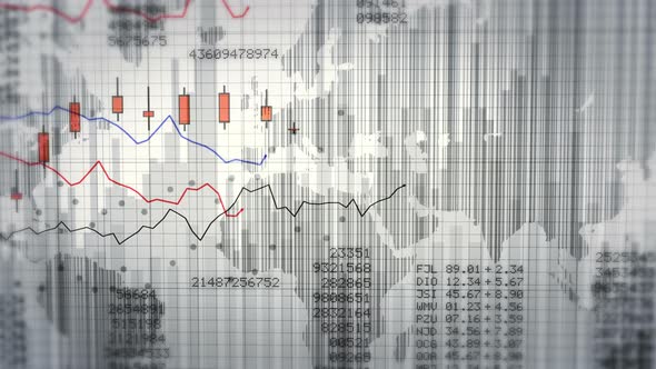 Financial data and growing charts. Red and White. 2 videos in 1 file.