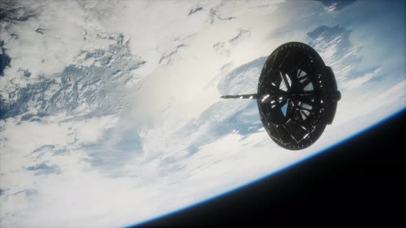 Futuristic Space Satellite Orbiting the Earth